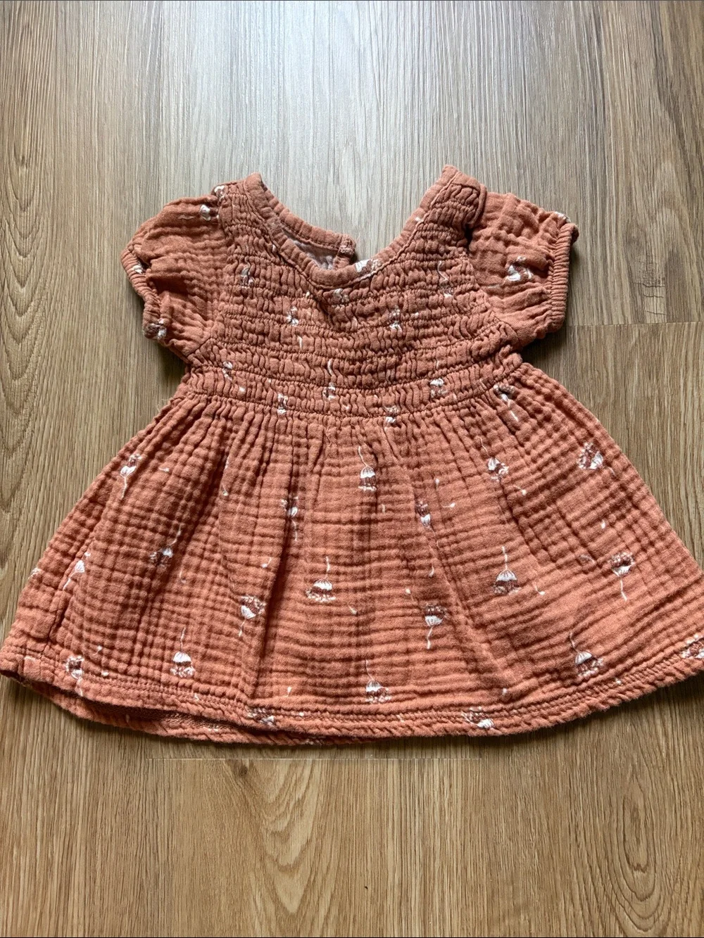 Girls' Rust Smocked Cotton Gauze Casual Dress